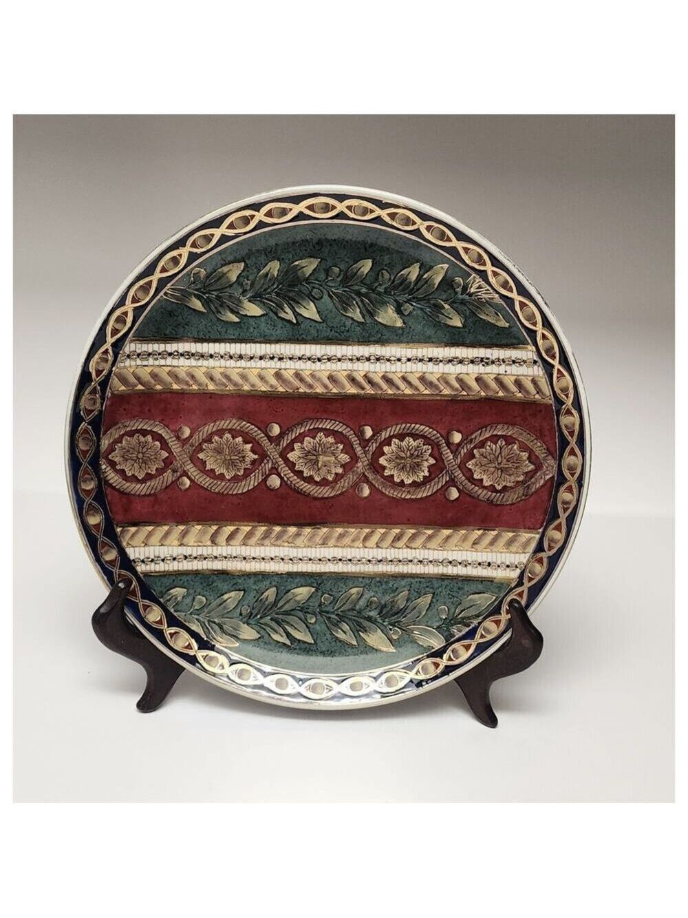 Oriental Accent 10" Decorative Plate Home Decor Multi-Burgundy/Green & Gold